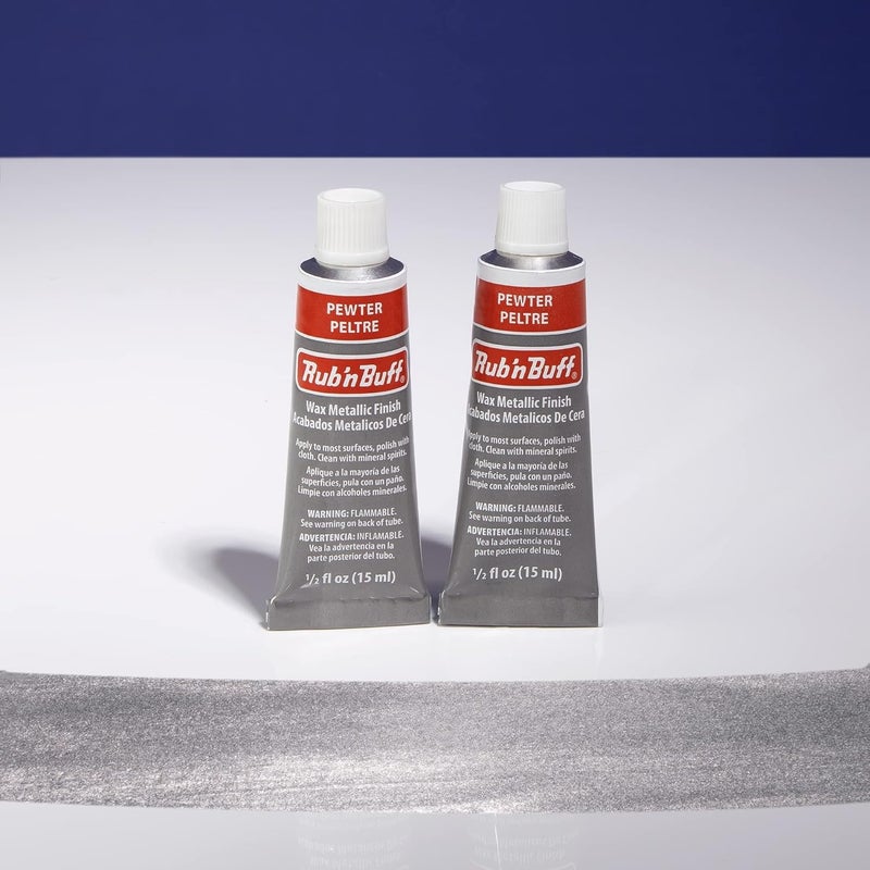 Amaco Rub n Buff Wax Metallic Finish - 2 Rub n Buff Pewter 15ml Tubes - Versatile Gilding Wax for Finishing Furniture Antiquing and Restoration - Rub and Buff Colors Set of Two - Image 2